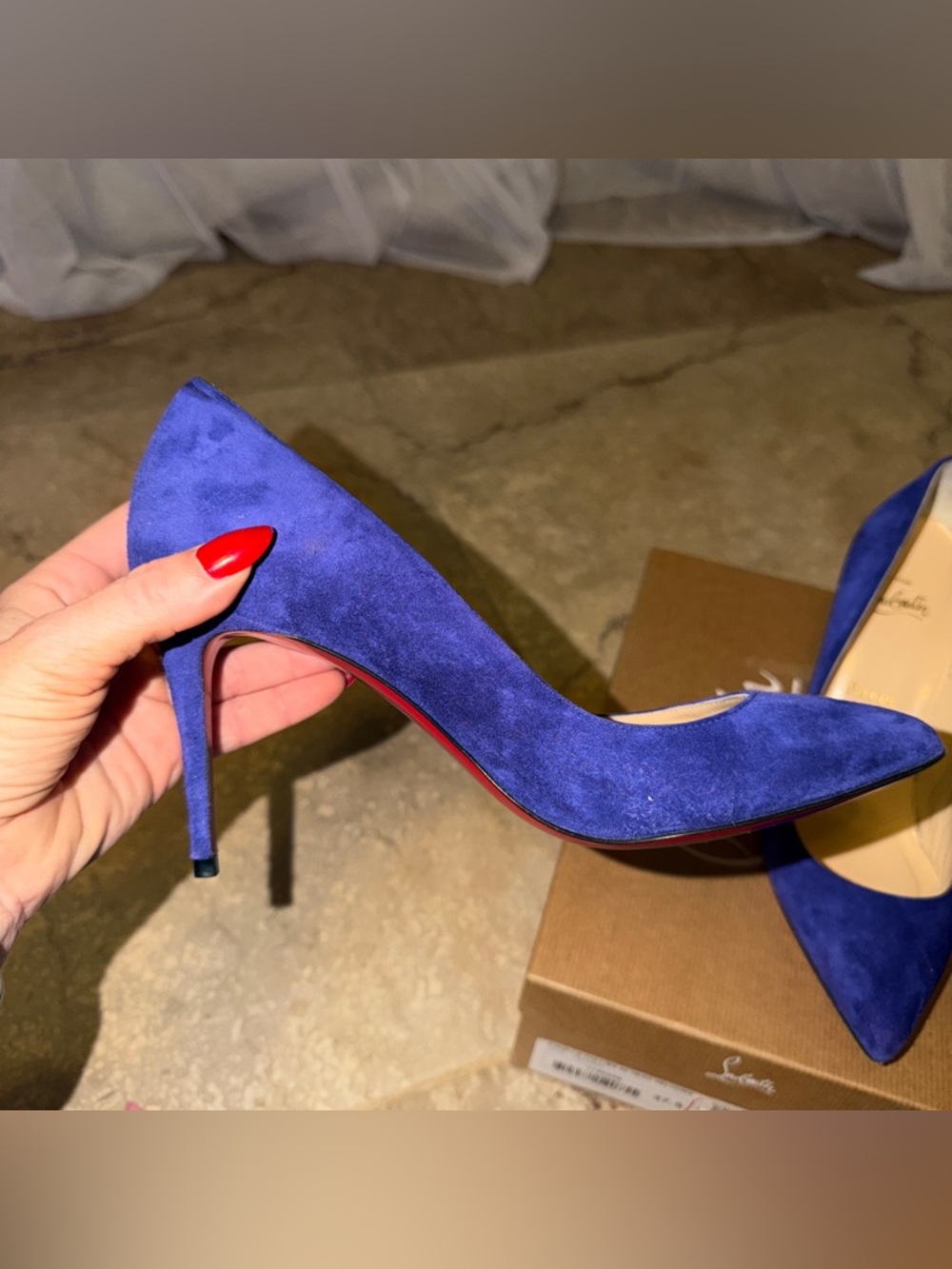 Christian Louboutin Pigalle Follies 85mm 37.5 Blue Suede + Box & Extra Heel Taps - Picture 4 of 16